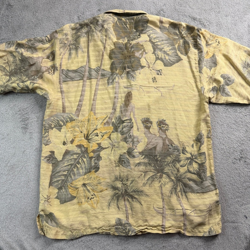 Tommy Bahama Mens Large Silk Tropical Hula Dancer Palm Tree Camp Shirt Yellow - Picture 6 of 6
